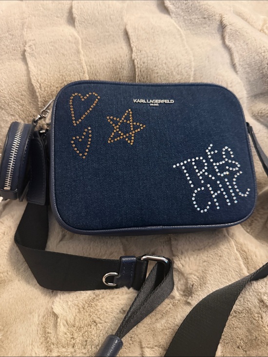Karl Lagerfeld Handbags - Karl Lagerfeld Navy Denim Crossbody with Stud Embellishments